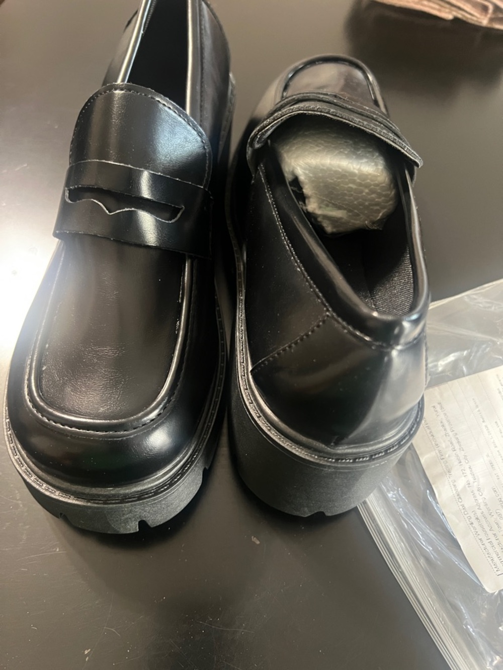 Women’s Black Leather Penny Loafers with Chunky Heel - Picture 4 of 4